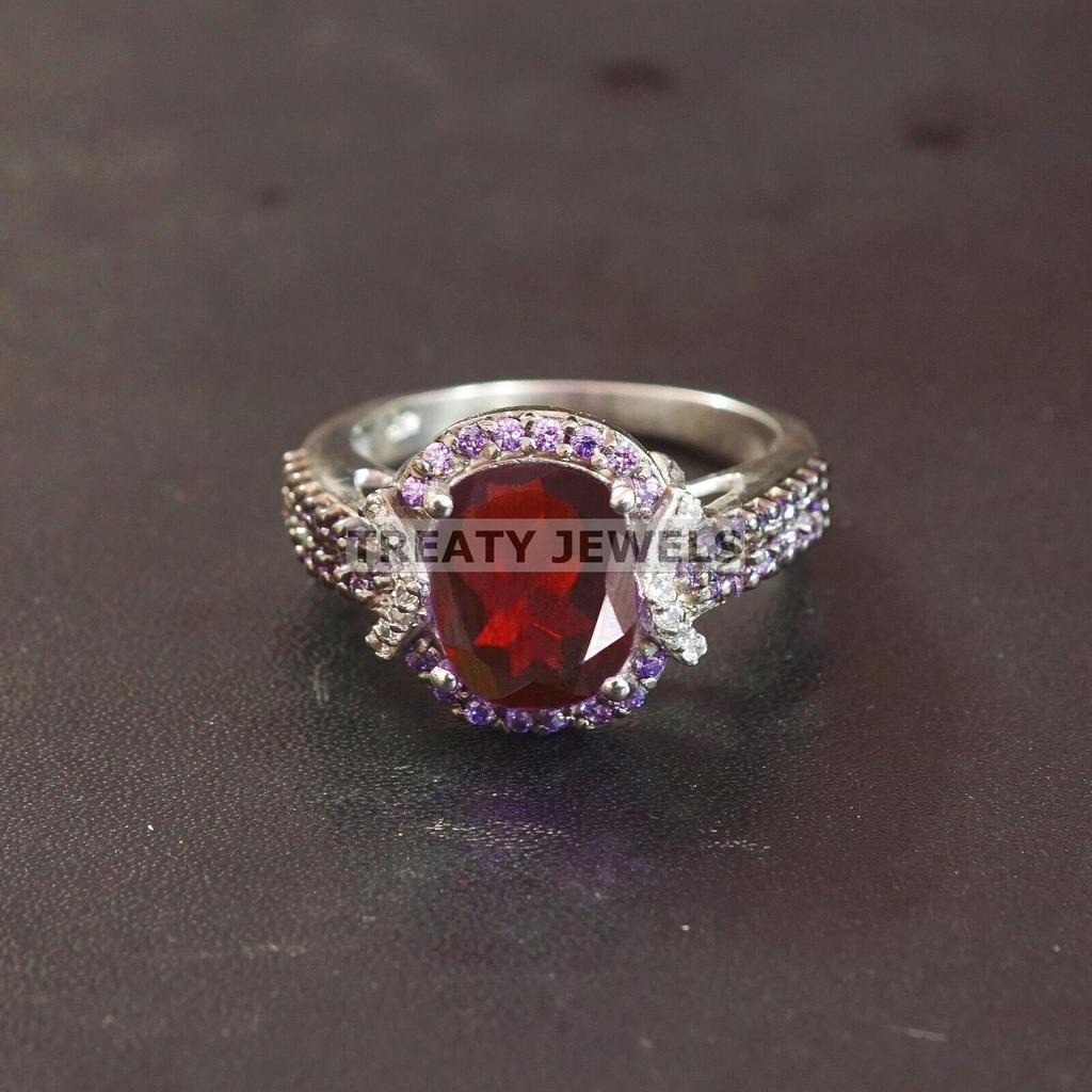 Garnet Oval Cut Gemstone With 925 Sterling Silver Ring For Men's #B90 JL375671418612
