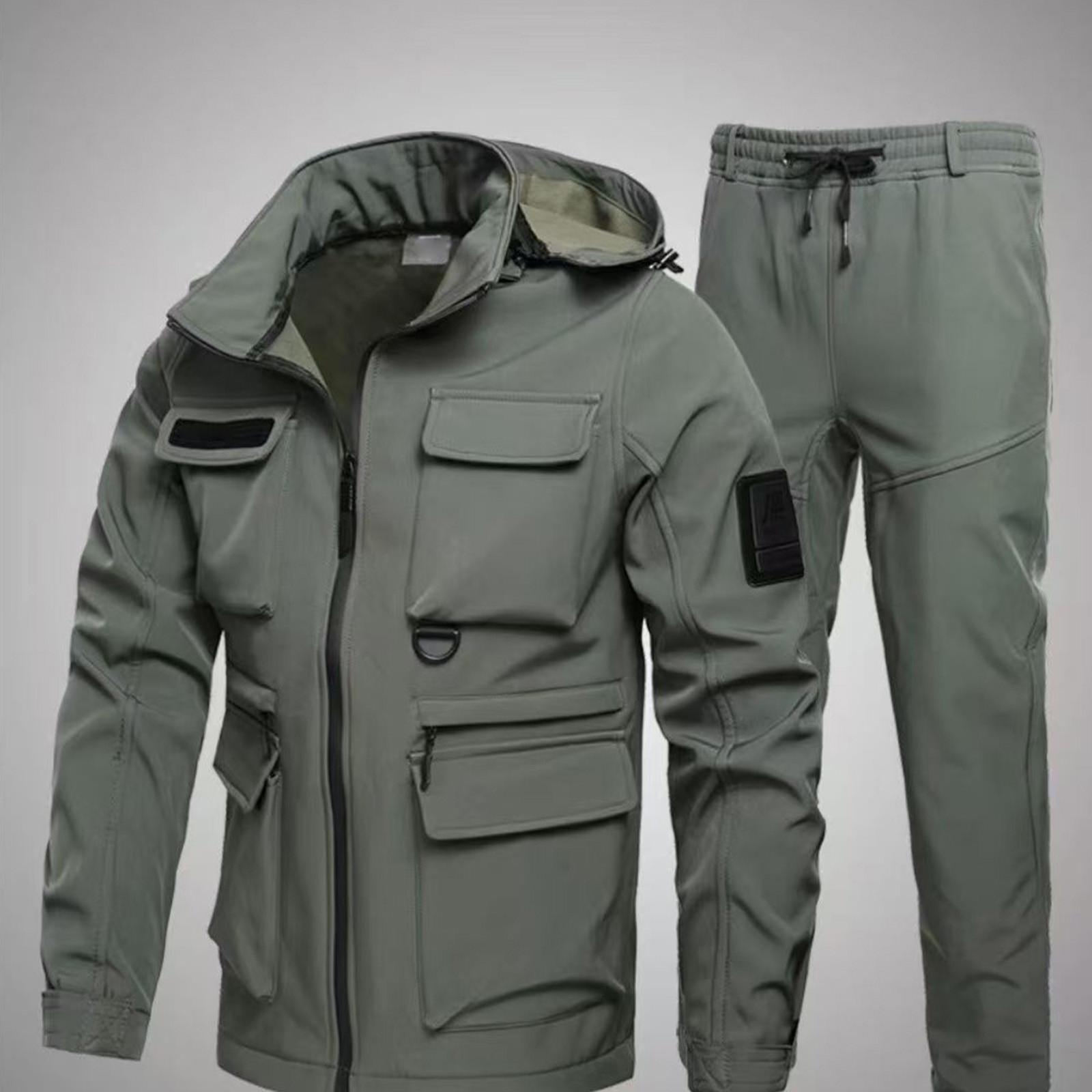 

Мужской костюм для активного отдыха Мужской костюм с плюшевой подкладкой Защита от холода Ветрозащитный Водонепроницаемый Теплый Костюм для велоспорта Альпинизма Костюм для активного отдыха L армия зеленый