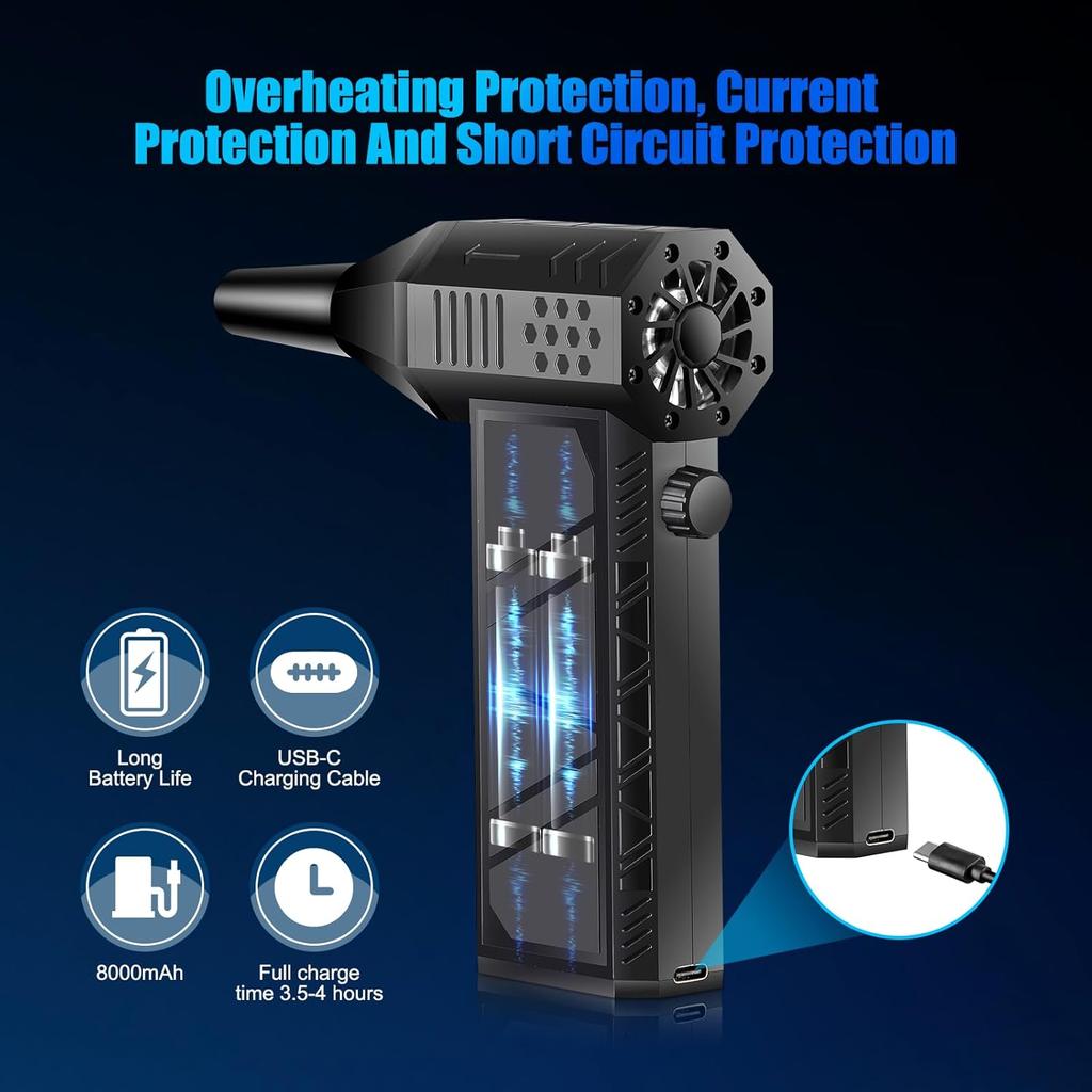 Compressed Air Duster 130000RPM Electric Air Duster Adjustable Air Blower, Cordless Turbo Fan Turbo Dryer Rechargeable Jet Dry Blower for Keyboard,