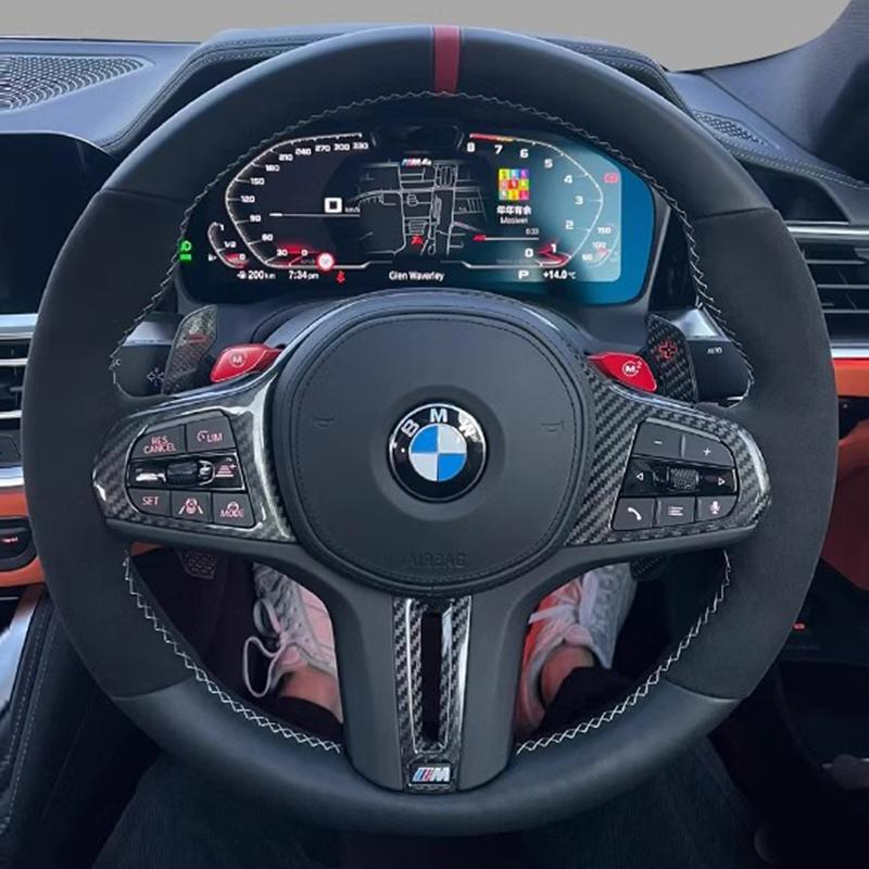 100% para BMW M Sport G20 G21 F40 F44 G22 G23 G30 G31 G32 G11 Cosido a Mano negro Cuero Genuino ante Funda para Volante de Coche