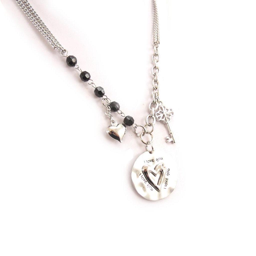 Les Trésors De Lily [J7778] - Designer-Halskette 'Love' schwarz-silber