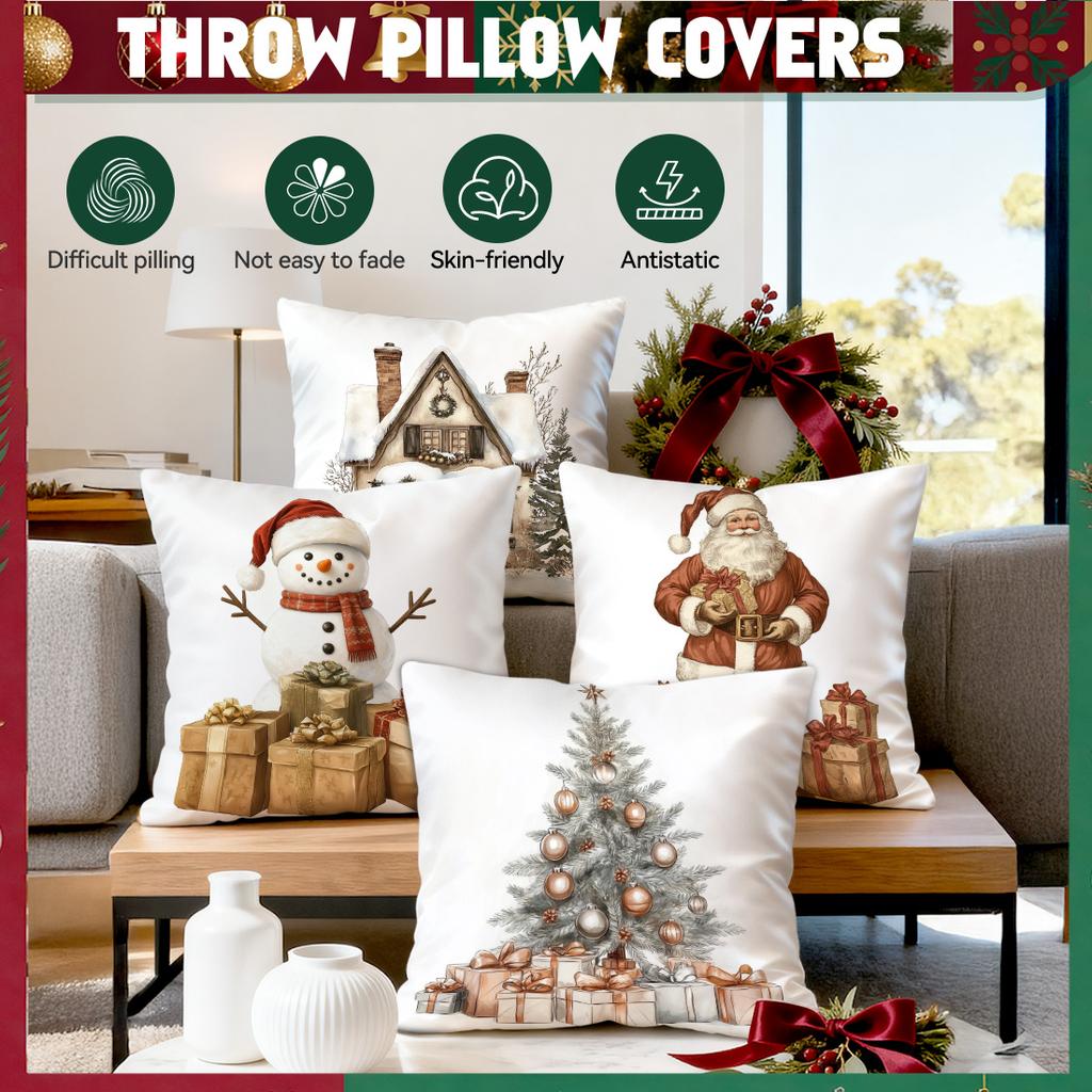 Vintage Christmas Series Pillowcase Printed Polyester 40/45/50cm Throw Pillowcover Decorative Sofa Cushion Pillowslip Home Decor