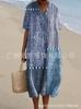 New Loose Casual Comfortable V-neck Digital Printing Pleated Large Version Dress