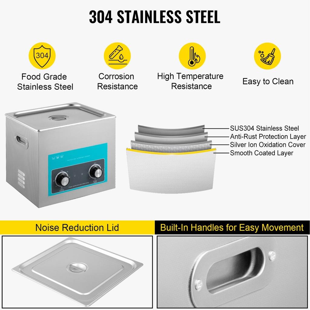 15L Ultrasonic Cleaner Jewelry Cleaner with Heater Timer for Jewelry Cleaning Knob Control Eyeglass Rings Dentures Music Instruments