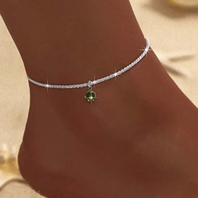 Funkelnde dünne Kette Fußkettchen für Frauen Zirkon Herz Kreuz Anhänger Doppelschicht Armband am Bein Fuß Trendy Sommer Strand Schmuck
