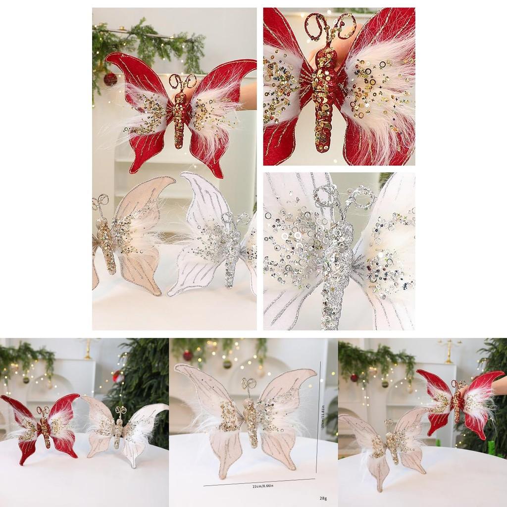 Christmas Decor Butterfly With Plush Fabric For Holiday Scene Decoration