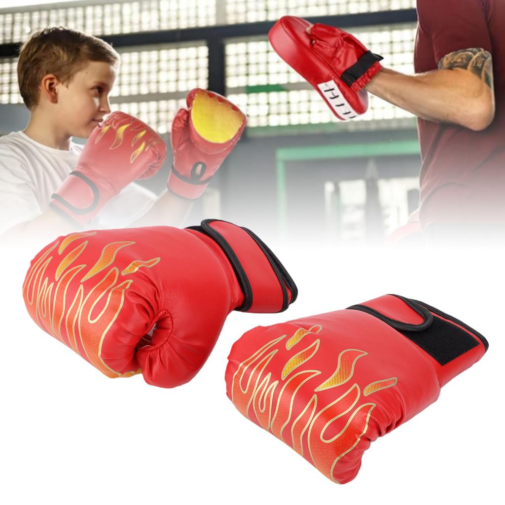 Boxing Gloves and Punching Mitts Set for Kids PU Leather Boxing Training Set with Hand Wraps for Karate Muay Thai Taekwondo