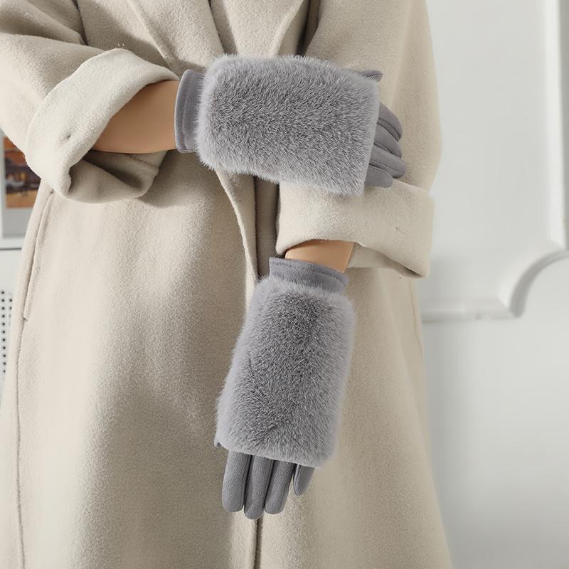 

Плюшевые перчатки женские элегантные с полными пальцами зимние теплые с сенсорным экраном флисовые перчатки мягкие эластичные для верховой езды утолщенные ветрозащитные One Size