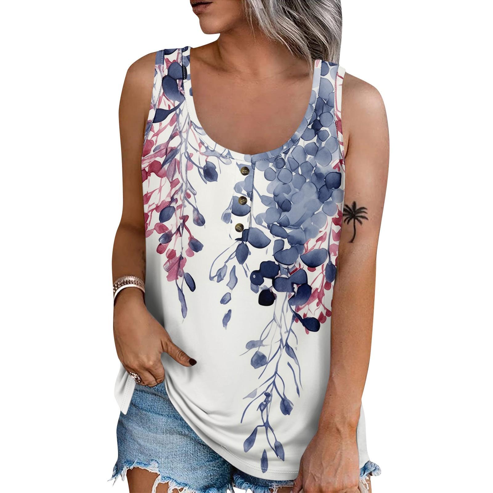 

Женская летняя повседневная футболка без рукавов с принтом и круглым вырезом, топы, блузка S