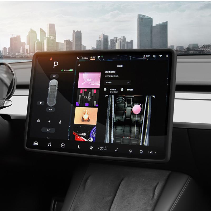 Für Tesla Model 3 Y Auto Silikon Bildschirmrahmen Display Rand Schutzhülle Mittelkonsole Schutzabdeckung Kollisionsschutz Zubehör