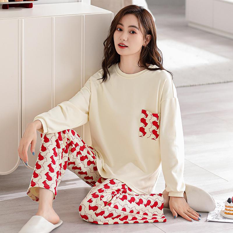 Pajamas Women'S Pure Cotton Long-Sleeved Women'S Cotton Casual Large-Size Loungewear Set