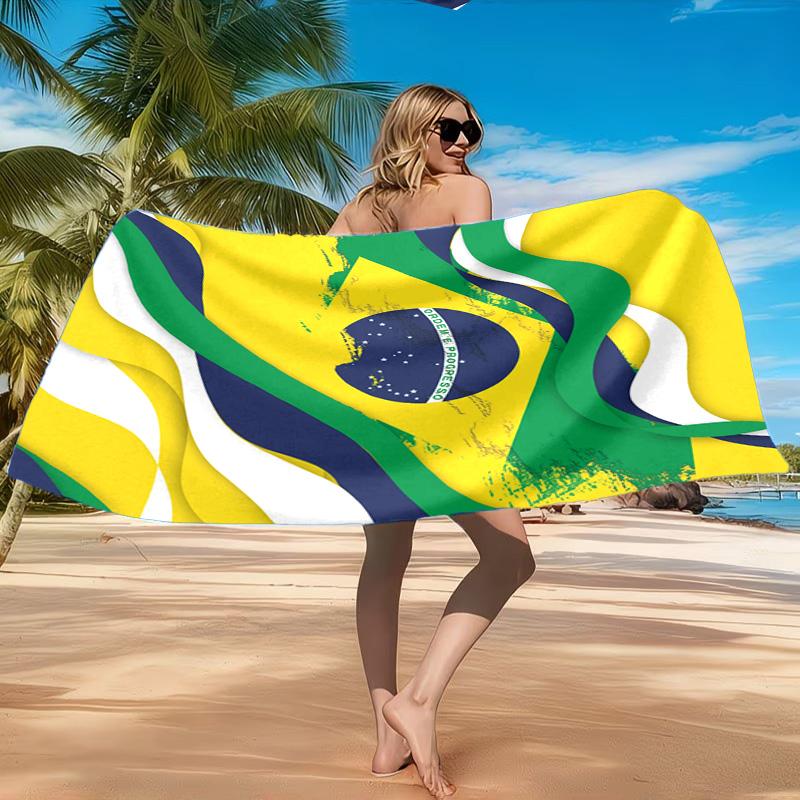 Brasilien Kunstwerk Gedrucktes Mikrofaser Strandtuch, Weich und Saugfähig, Schnelltrocknend, Ideal für Sommerreisen, Strand-Essentials, Schwimmbad