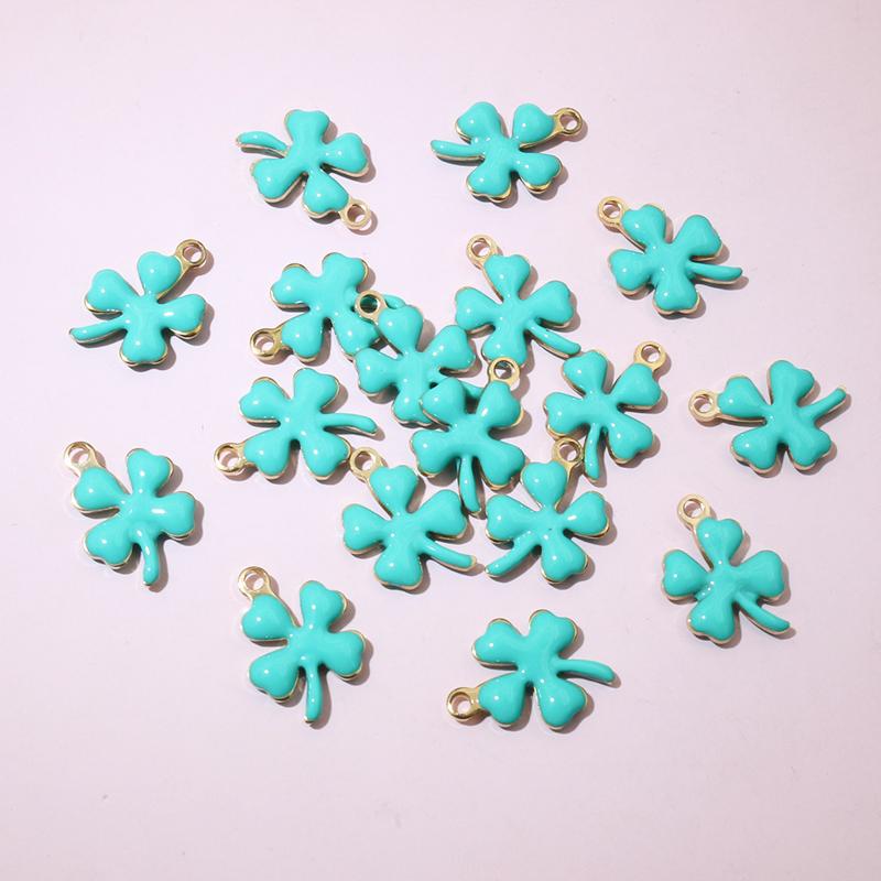 20pcs 13x10mm Stainless Steel Enamel Clover Flower Charms Pendant Stainless Steel DIY Jewelry Making Accessories Findings