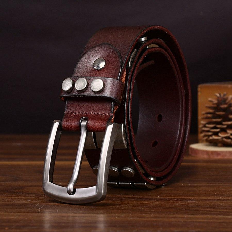 Rivet Belt Genuine Leather Belt for Jeans Dress New Leather Jeans Belt with Stitch Design and Prong Buckle Male Waistband 3.8cm