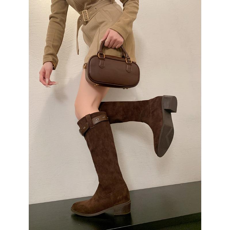 Retro Boots Western Cowboy Boots Women's New Pointed Thick Heel Boots Maillard Brown Knee Boots