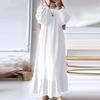 Women Dress Round Neck Puff Long Sleeve Loose Fit Maxi Dress with Layered Ruffle Hem Puff Sleeves Holiday Wear