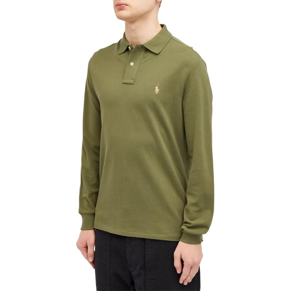 Polo Ralph Lauren Solid Color Knitted Slim Fit Button Long Sleeve Polo Shirt Men Tops Green 710680790-115