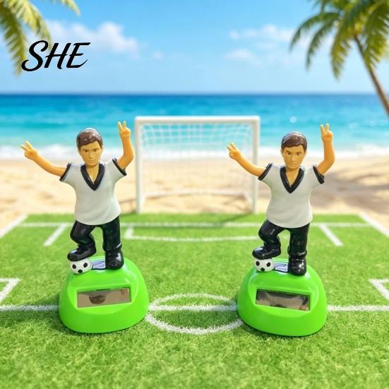 Solar Energy Car Figurine Soccer Swinging Toy for Dashboard, Nodding Football Bobblehead, Battery-free Auto Shake Decoration Vehicle Office