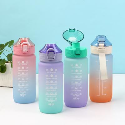 Graduated Water Cup Plastic Cup Sports Outdoor Water Cup 600ml with Handle Straight Mouth Spring Cover Water Cup with Filter Screen
