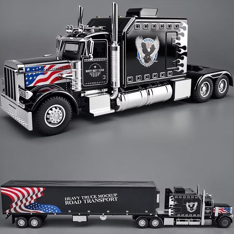 AAYL1 1/24 Legierung Schwerer Sattelzugzugkopf Auto Diecast Spielzeug Container LKW Ingenieur Transportfahrzeug Automodell Ton und Licht