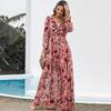 New Long-Sleeve European & American Women's Fashion Print Evening Dress