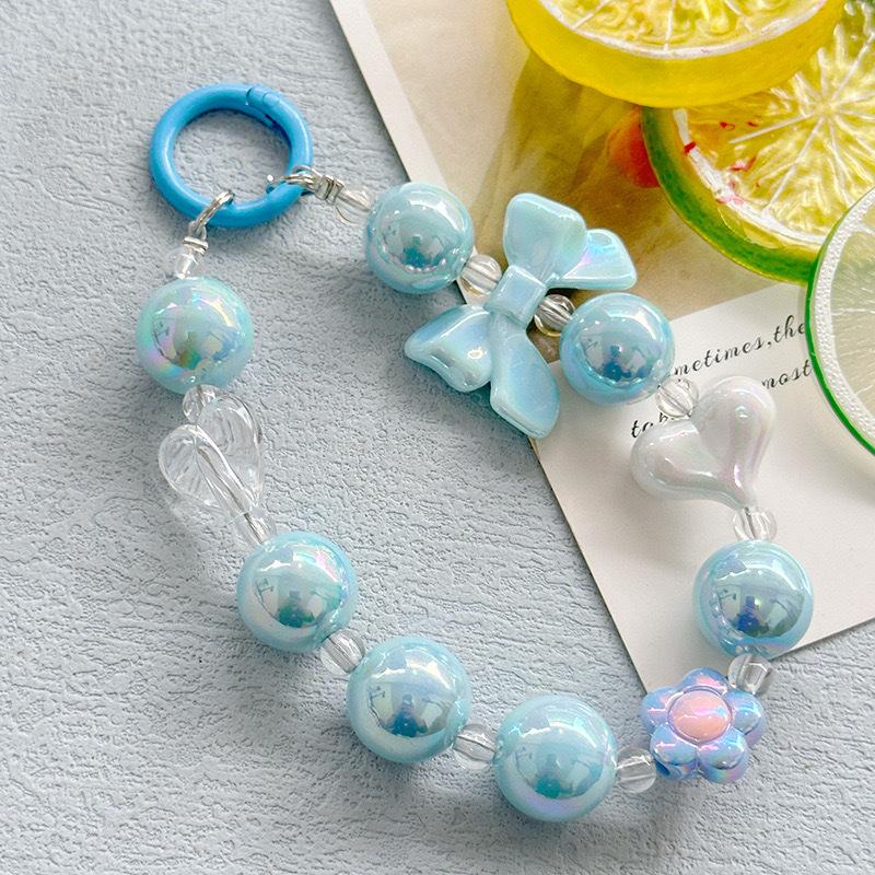 Color Plated Color Flower Beaded Mobile Phone Chain Creative Bow Car Keychain Earphone Bag