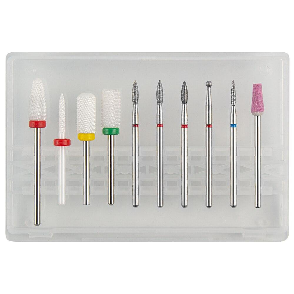 Sada 10ks fréz na manikúru Keramické vrtáky na nehty Čistič kartáč Diamantový mlýnek Příslušenství pro odstranění gelového laku