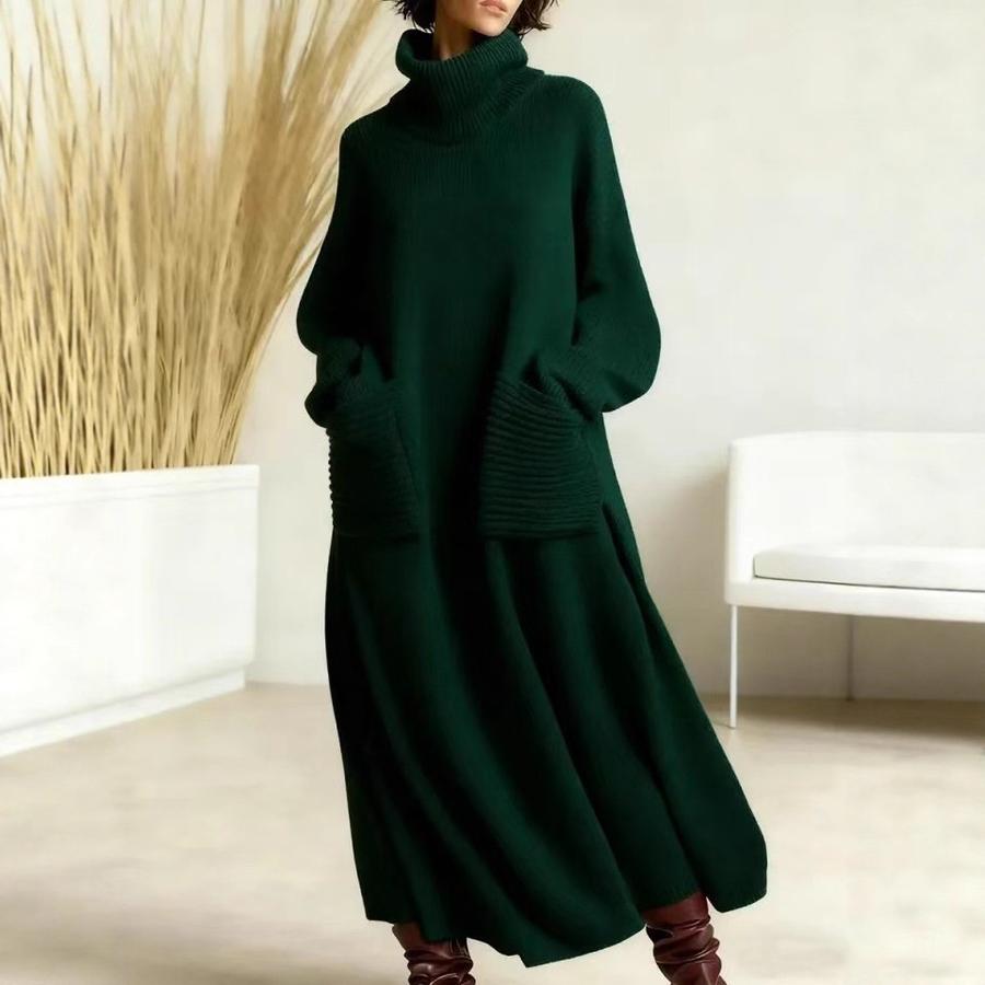 Neues hochgeschlossenes Wollkleid Lockerer Wollmantel