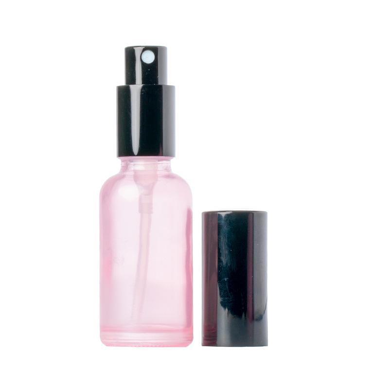 Pink Glass Perfume Bottle with Spray, Screw Cap, Essential Oil Dropper, and Lotion Dispenser