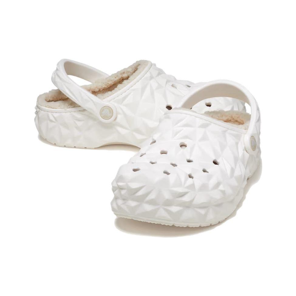 Crocs Unisex Classic Lined Geometric Clog White Warm Comfort Slip On 210069-100