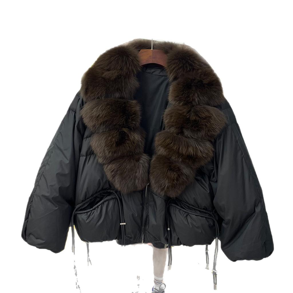 Autumn and winter new fox big fur collar white duck down jacket women's short loose casual thickened warm jacket