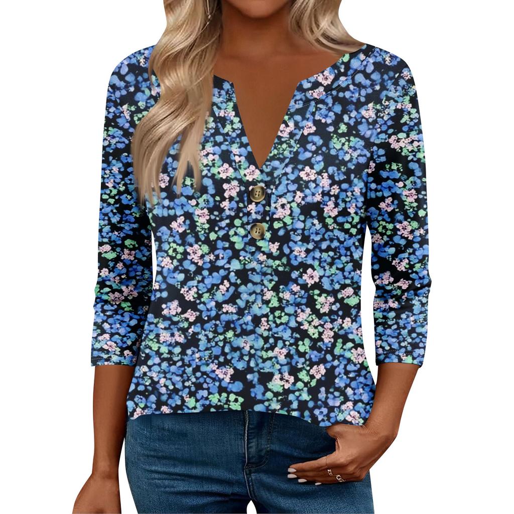 3/4 Sleeve Womens Tops For Women Henely Tops Button V Neck  Loose Fit Dressy Womens Summer Tops