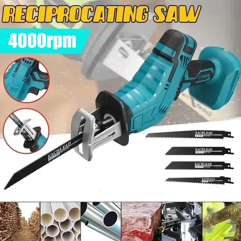 Cordless Reciprocating Saw 18V Adjustable Speed Chain Saw Metal Pipe Cutting Tool Suitable for Makita 18V Battery