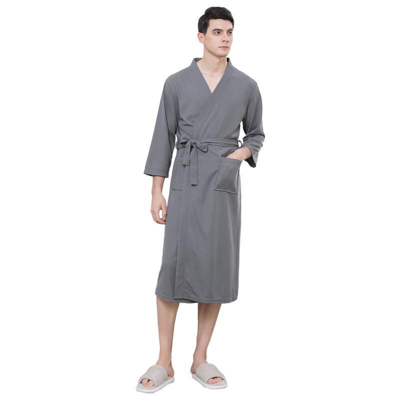 

Мужской легкий вафельный халат-кимоно — одежда для дома в гостиничном стиле на весну и лето XL (160-200 catties) серый