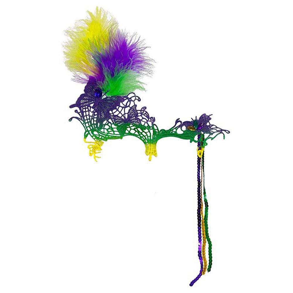 Purple Party Masque Party Masque Masquerade Carnival Feather Mask for Women Mardi Gras Lace Masque Purple Green Yellow Prom Ball