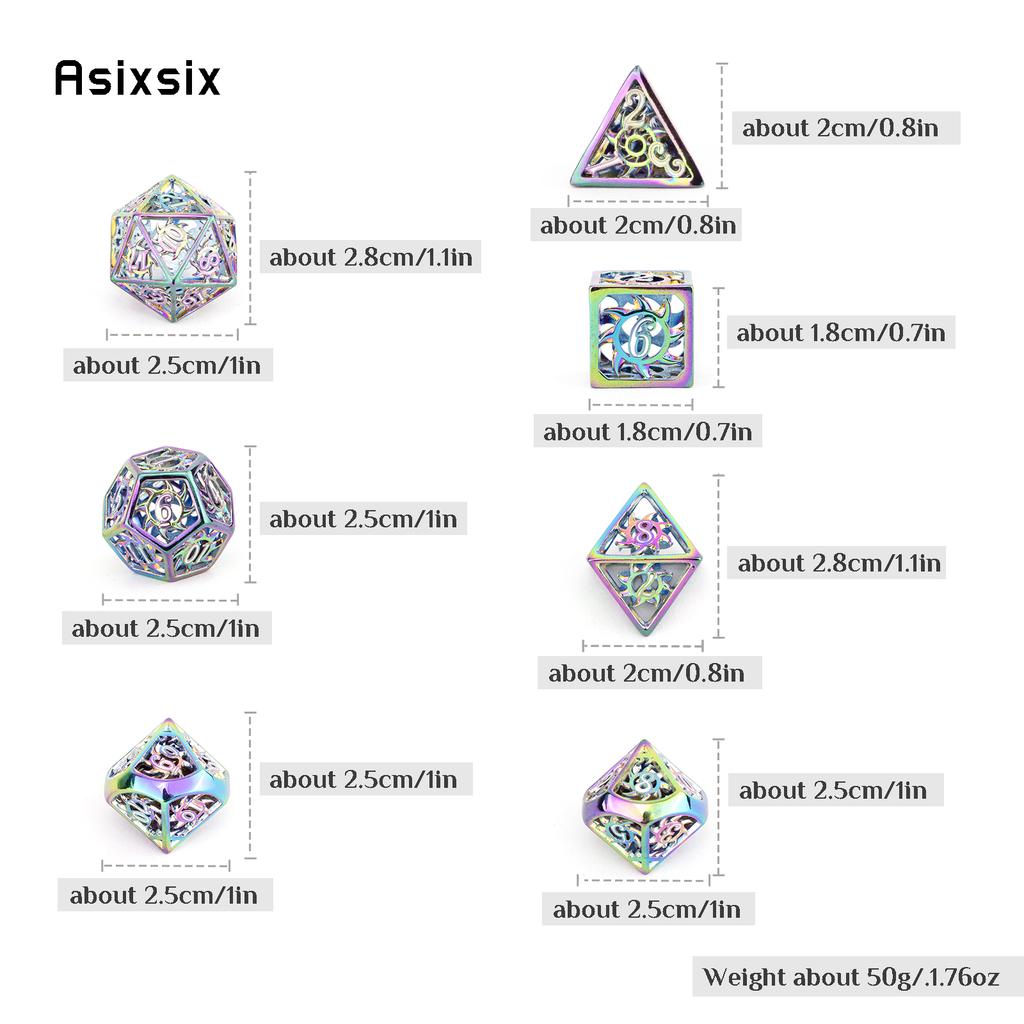 7 Pcs Colorful Rotary Cyclone Metal Dice Hollow Metal Polyhedral Dice Set Suitable for Role-Playing RPG Board Game Card Game
