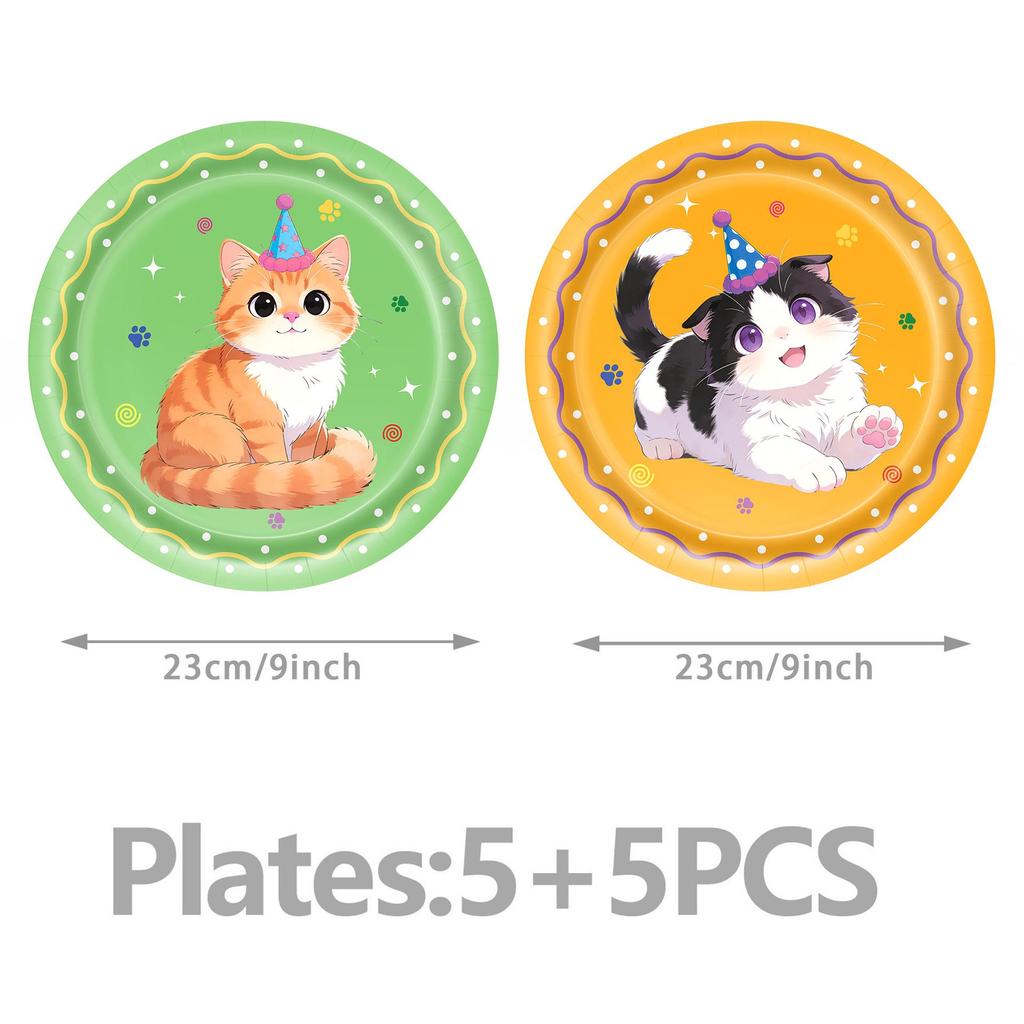 Cat-Themed Birthday Party Tableware Set: Disposable Tablecloth, Plates & Cups