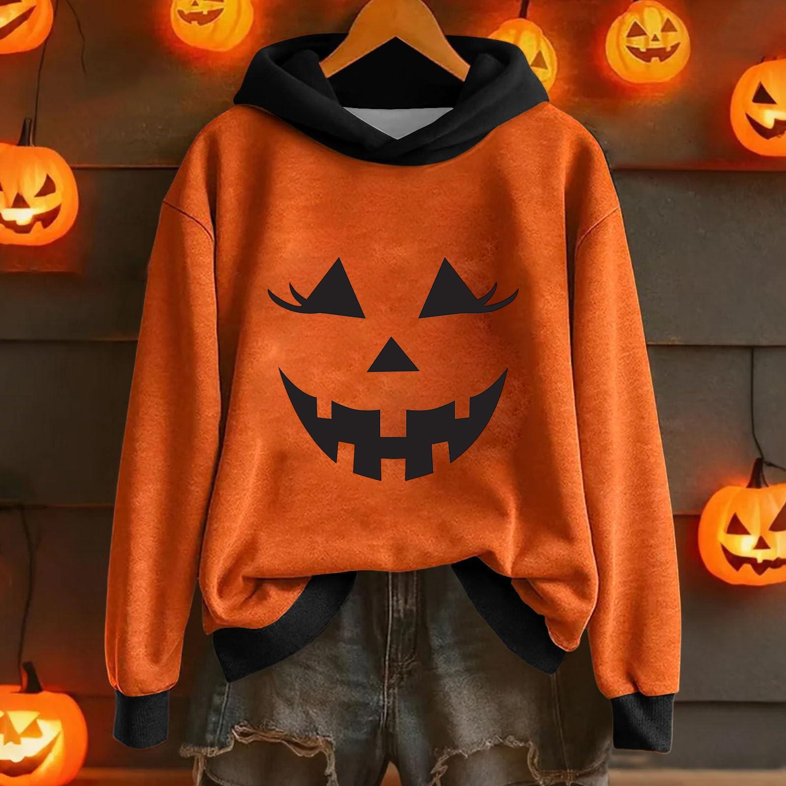 

Женская повседневная и модная толстовка с капюшоном с длинными рукавами и принтом на Хэллоуин, теплая рубашка, свободная и удобная толстовка XL шафрановый