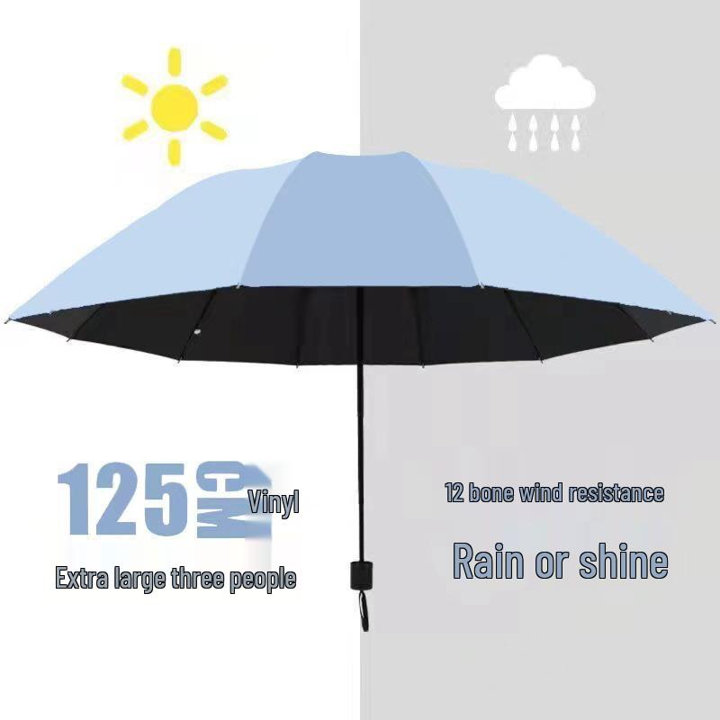 Dual-Use Extra Large Folding Umbrella - 12 Ribs for Sun and Rain Protection