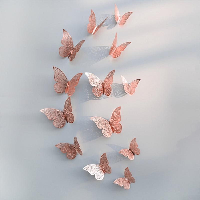 12Pcs 3D Hollow Butterfly Wall Sticker For Home Decoration DIY Wall Stickers For Kids Rooms Party Wedding Decor Butterfly Fridge