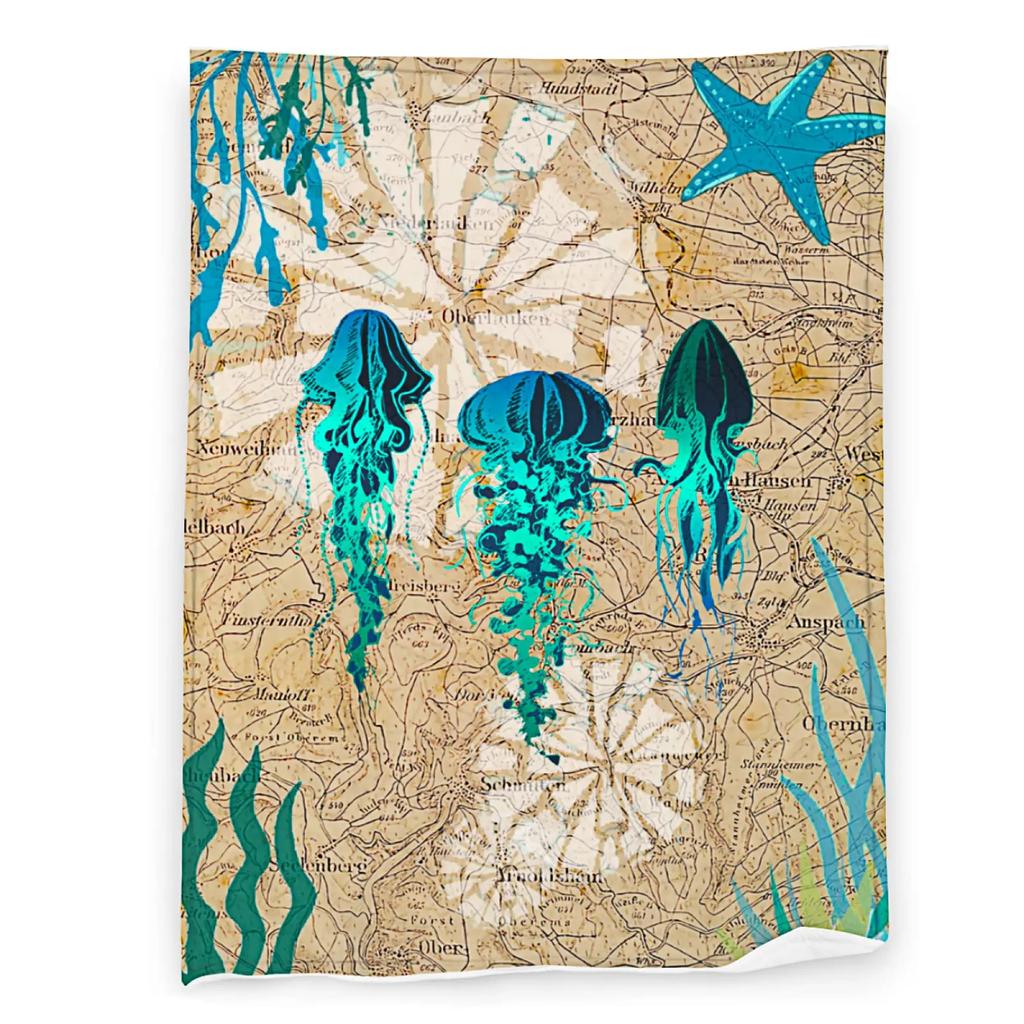 Undersea Blanket,Magic Glowing Jellyfish Underwater Blanket Soft Warm Blankets for Bed Couch Sofa Lightweight Travelling Camping