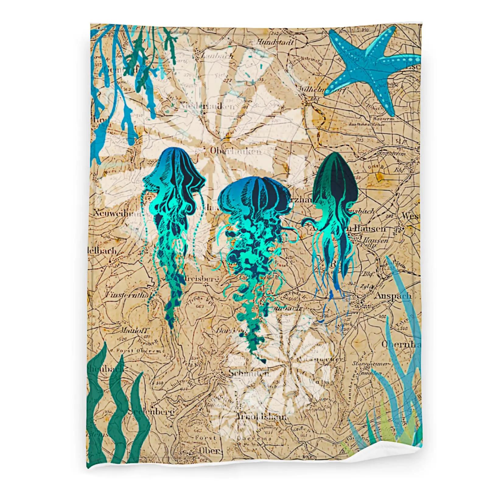 

Undersea Blanket,Magic Glowing Jellyfish Underwater Blanket Soft Warm Blankets for Bed Couch Sofa Lightweight Travelling Camping 100X150CM