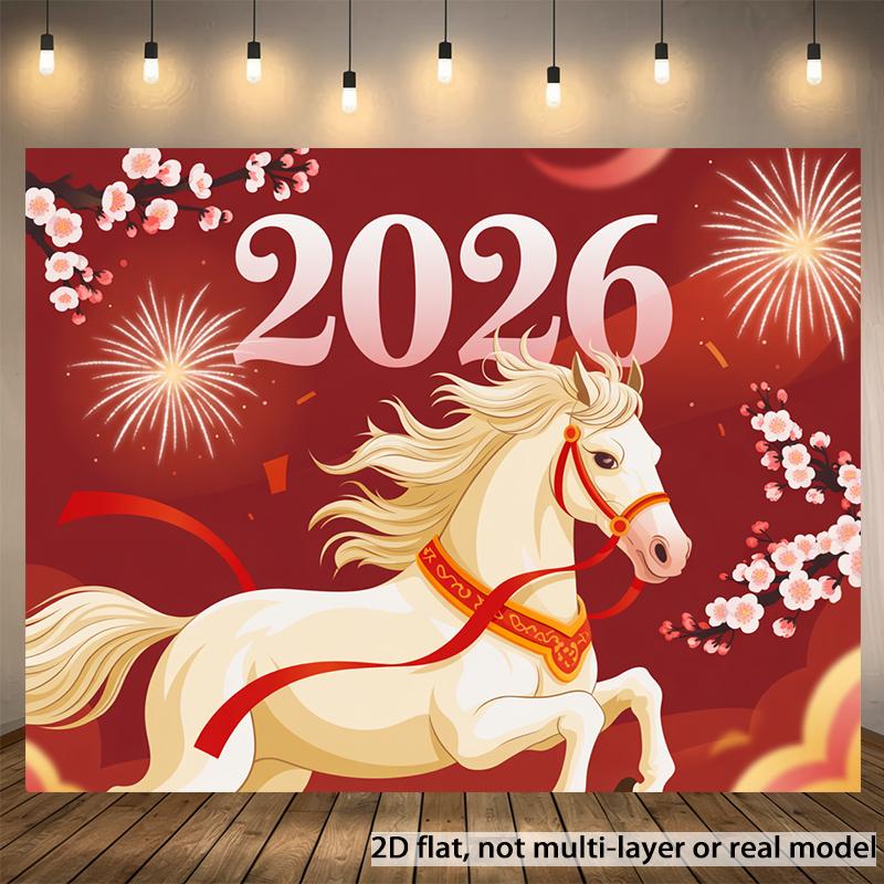 VIKAMA 2026 Year of the Horse Zodiac Tapestry Golden Horse Welcoming New Year Living Room Background Wall Chinese Restaurant 74x94cm(29x37in)