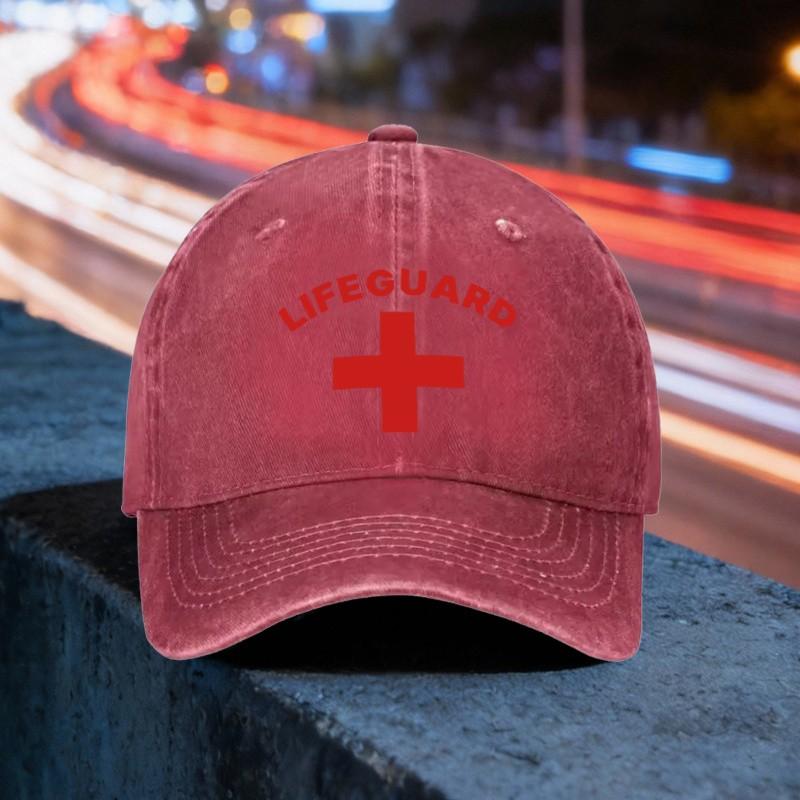 Lifeguard Cross Washed Baseball Cap Adjustable Cotton Outdoor Beach Travel Hat
