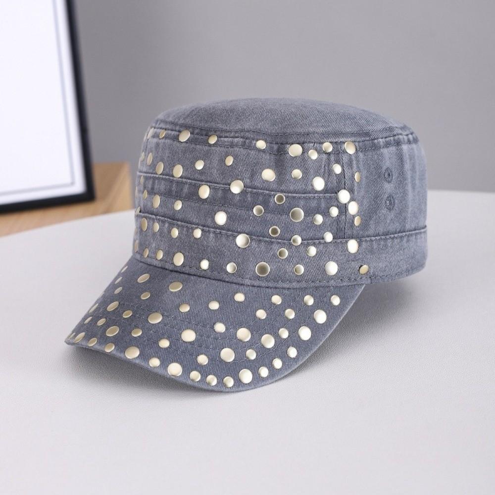Washed Finish Flat Top Cap Rivet Decor Casual Cap Casual Sun Protection Cap  Outdoor Wear
