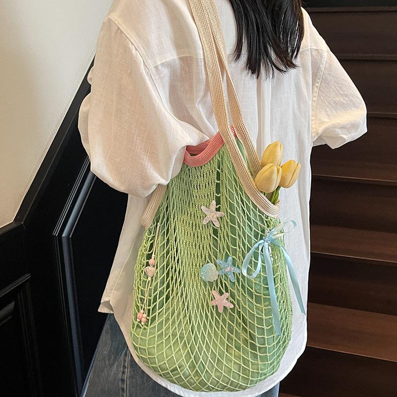 2025 Summer New Fashion Casual Women's Armpit Bag Women's Mesh Pocket Shoulder Tote Bag Beach Messenger Women's Bag