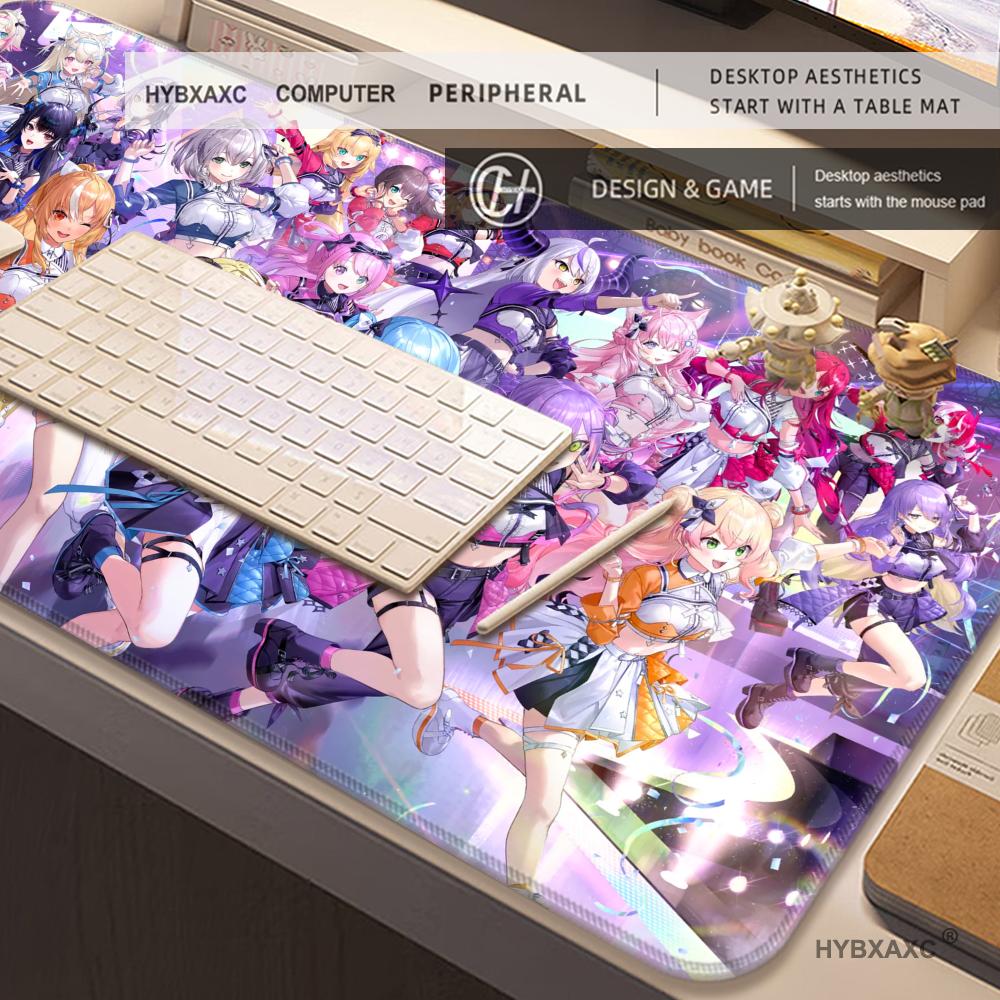 HYBXAXC Large HD Printing Hololive Group Photo Mouse Mat Non-slip Rubber Mat Office Cute Anime Girl Lock Edge Mouse Pad Carpet