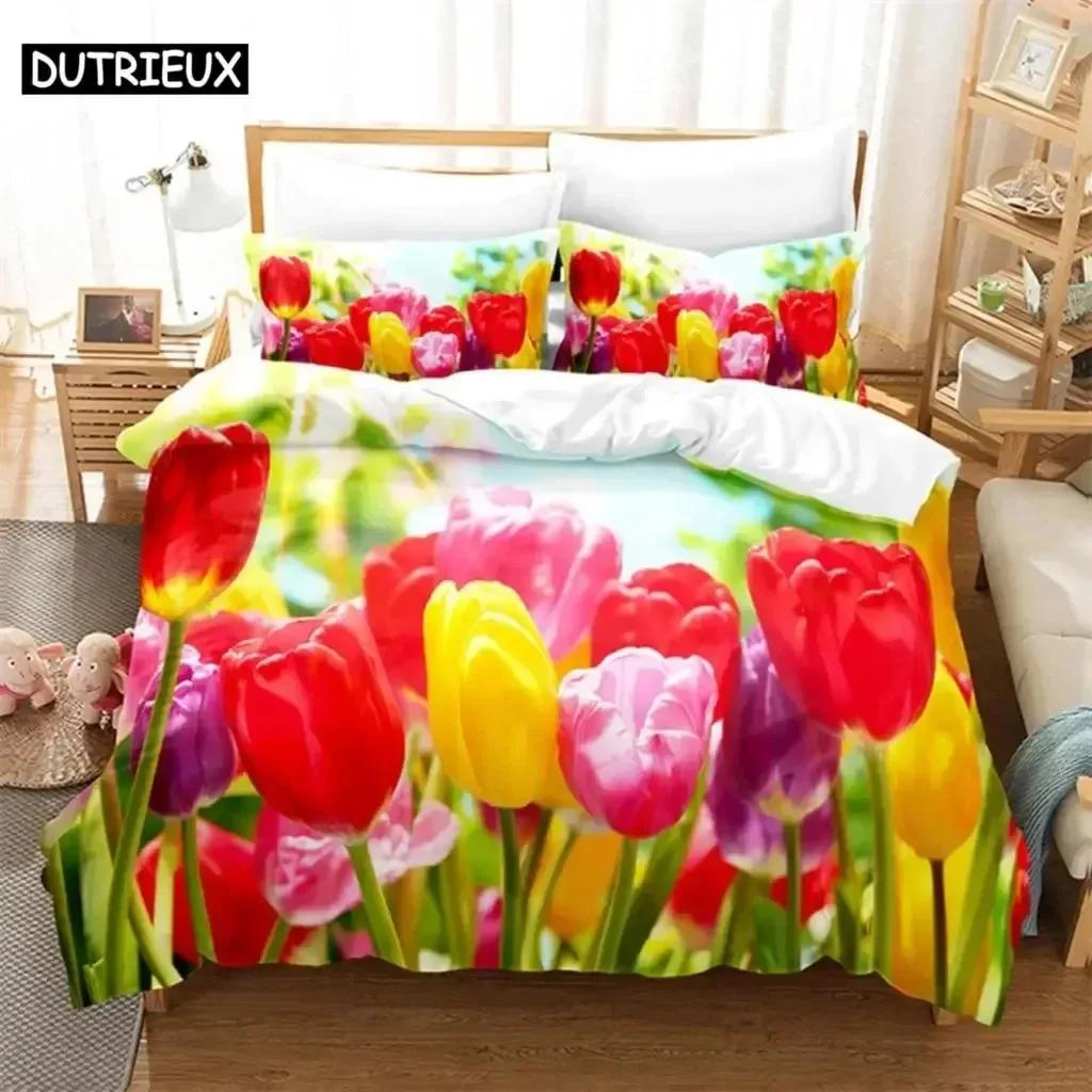 Luxury New 3D Print Tulip Comfortable Duvet Quilt Cover Pillowcase Bedding Set Children Bedroom Decoration Home Textile