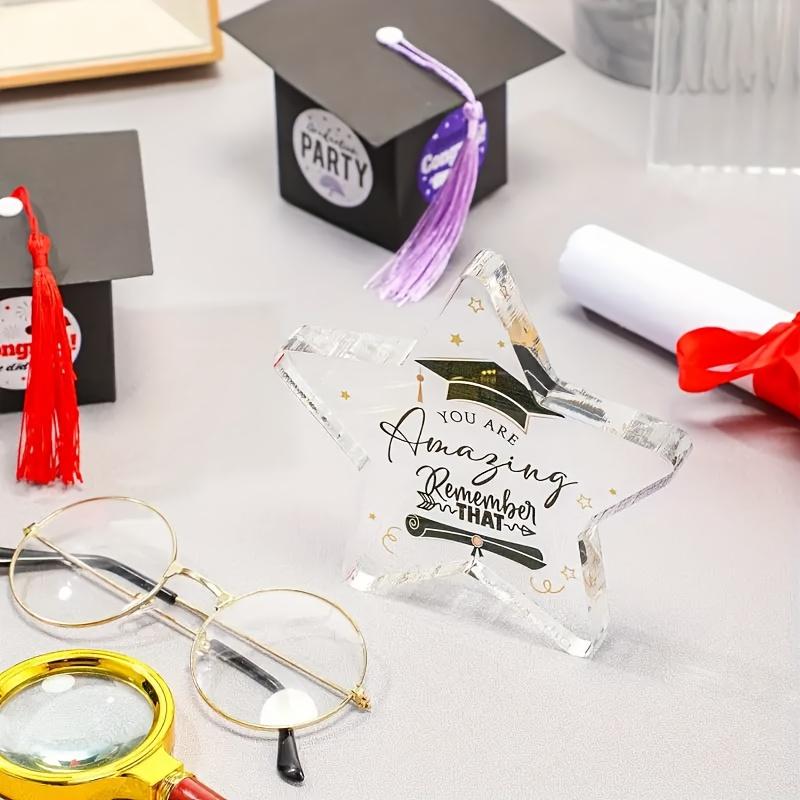 Classic Acrylic Graduation Cap & Greeting Star Decor - "Congrats! You Did It! ""Awesome Remember That!", Perfect for Graduation Party, Classroom Deco