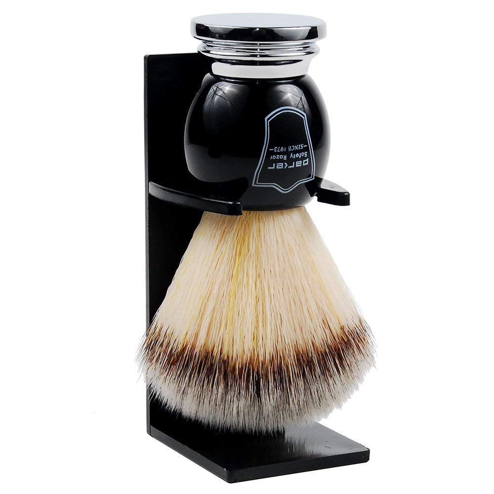 Parker Deluxe Synthetic Silver Tip Shaving Brush, Black & Chrome Handle, 22mm Knot, Animal-Free, BCSY
